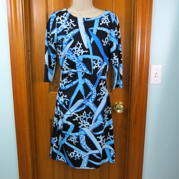 J McLaughlin Sheath Dress Knit Blues Half Sleeve Size Small - Picture 1 of 9